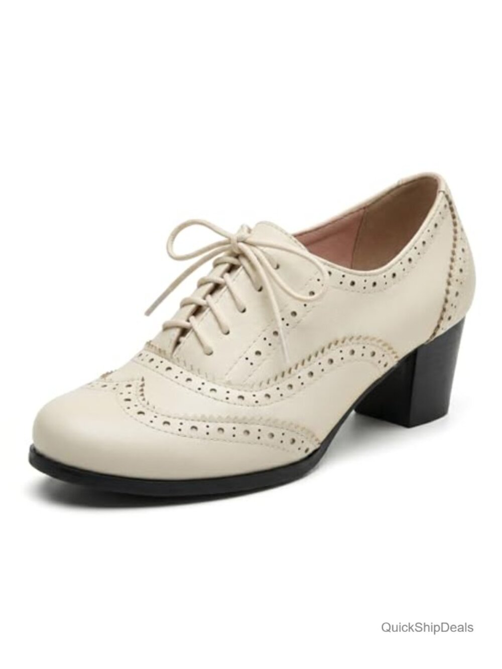 Vintage 1950s Women's Oxford Lace Up Platform Pumps Chunky Heel Shoes